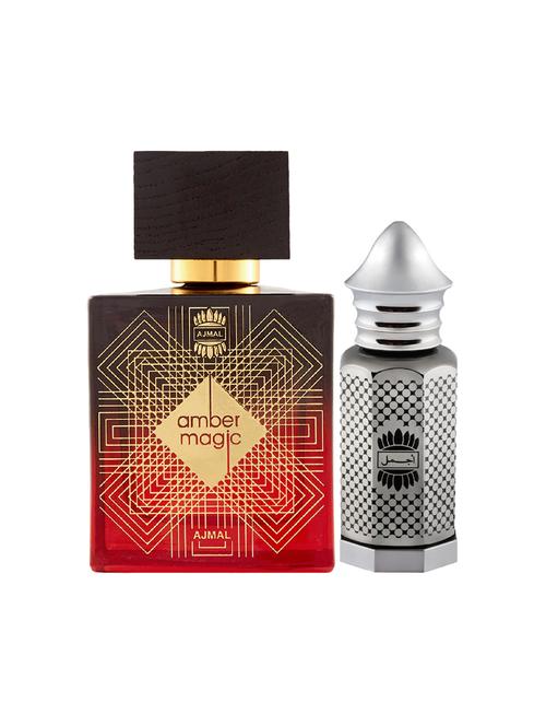 ajmal amber magic edp 100ml for men and asher cp alcohol-free attar 12ml for unisex + 2 parfum testers free - 17150367 - Very Small Image - 1