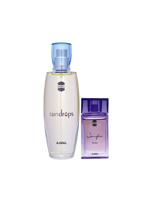 ajmal raindrops edp 50ml for women and sacrifice for her cp musky alcohol-free attar 10ml for women + 2 parfum testers free - 17150422 - Very Small Image - 1