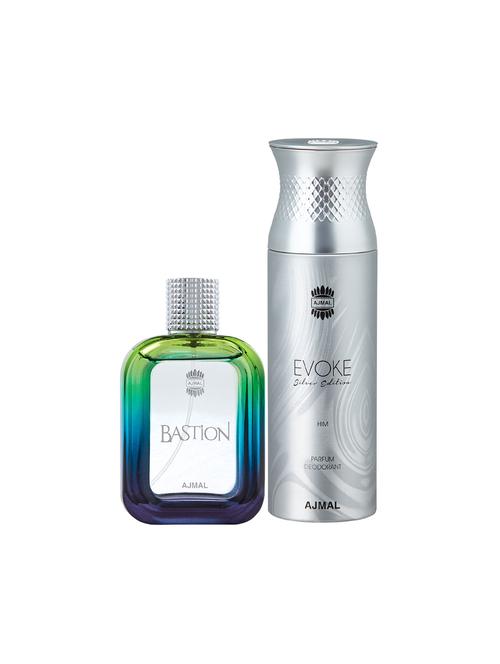ajmal  bastion edp aromatic 100ml for men and evoke silver edition him deodorant spicy 200ml for men+ 2 parfum testers free - 17150687 - Very Small Image - 1