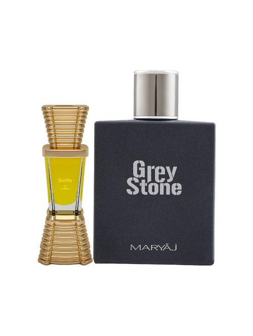 ajmal selfie concentrated oil alcohol-free attar 10ml for men and maryaj grey stone edp 100ml for men + 2 parfum testers free - 17150959 - Very Small Image - 1