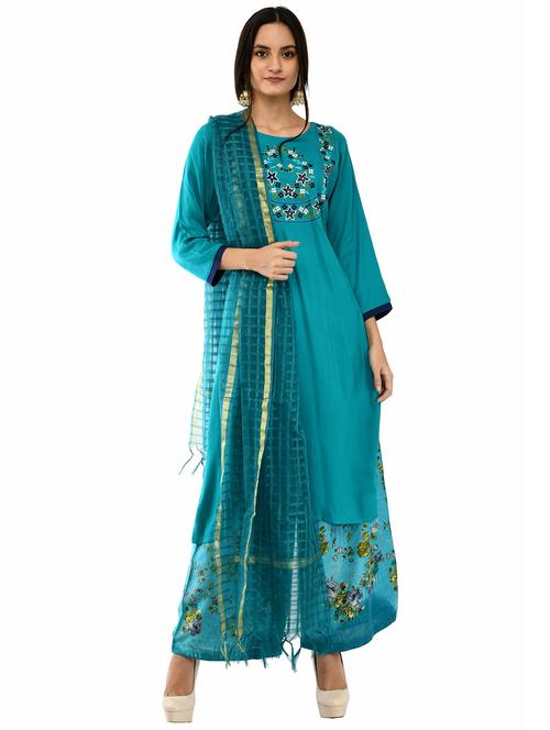 turquoise viscose suit  set - 17151235 - Very Small Image - 1