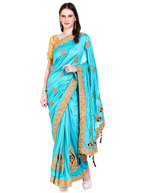 self design embroidered saree with blouse - 17151624 - Very Small Image - 1