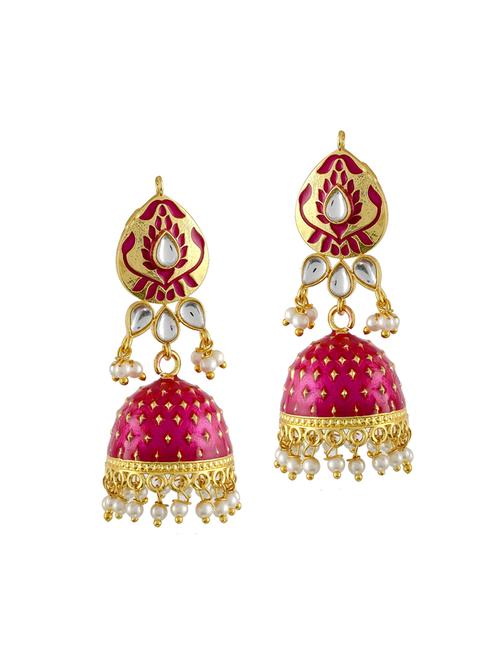 pink gold plated jhumka earring - 17152559 - Very Small Image - 1