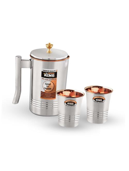 stainless steel & copper water jug with 2 tumbler (set of 3) - 17153217 - Very Small Image - 1
