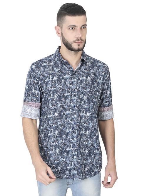 navy blue printed casual shirt - 17153323 - Very Small Image - 1