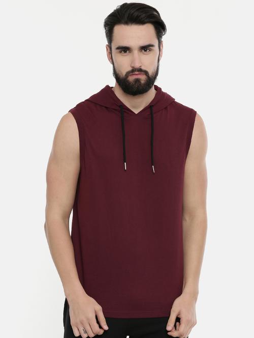 maroon solid hooded t-shirt - 17154284 - Very Small Image - 1