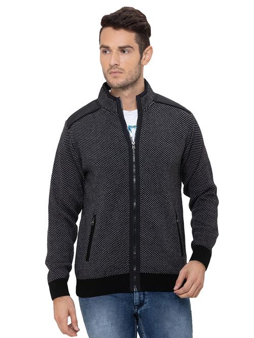 navy blue self design casual jacket - 17154869 - Very Small Image - 1