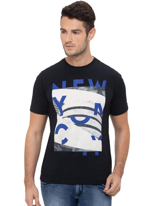 navy blue front print t-shirt - 17154973 - Very Small Image - 1
