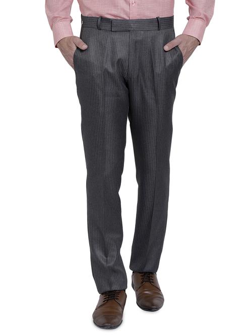 grey striped flat front formal trouser - 17156399 - Very Small Image - 1