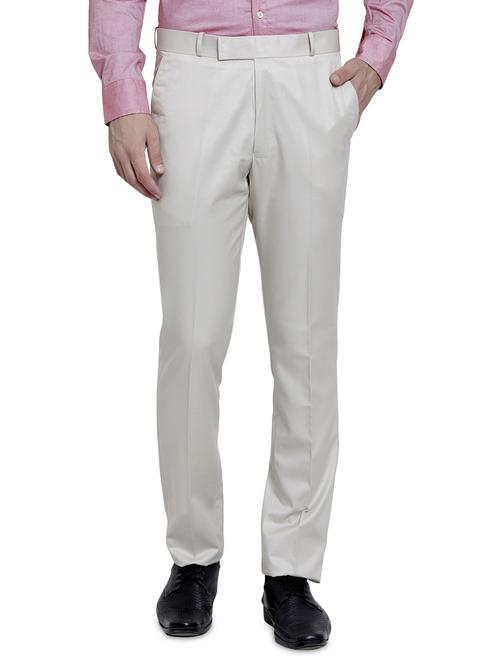 cream solid flat front formal trouser - 17156409 - Very Small Image - 1