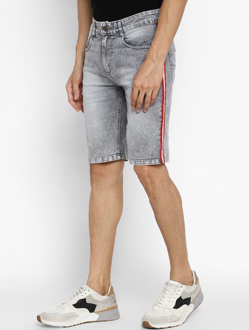 grey washed side taped denim shorts - 17160253 - Very Small Image - 1