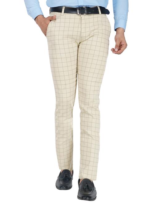 cream checkered flat front casual trouser - 17160255 - Very Small Image - 1