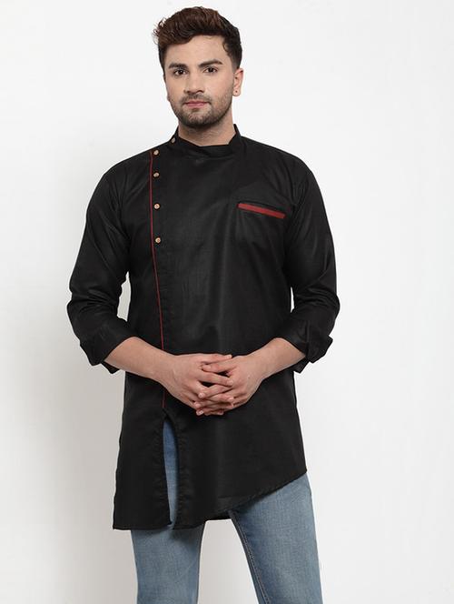 black solid asymmetric short kurta - 17160945 - Very Small Image - 1