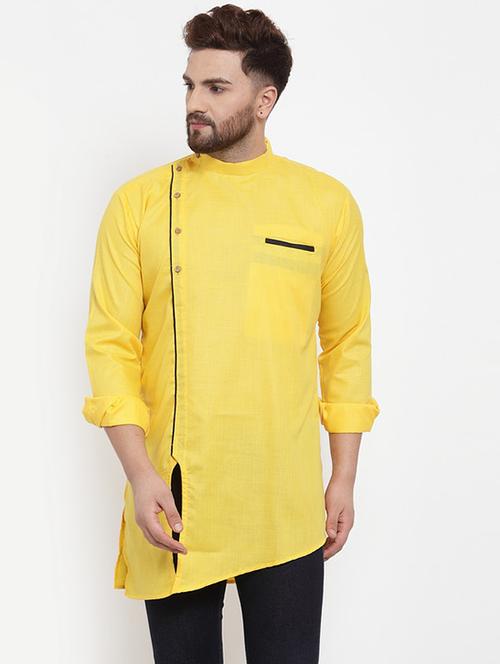 yellow solid asymmetric kurta - 17160948 - Very Small Image - 1