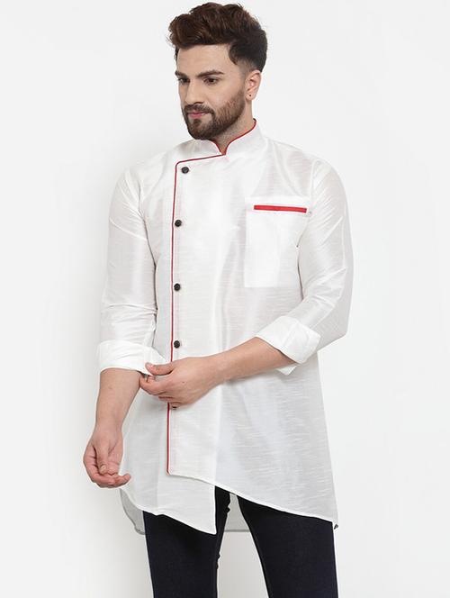 white solid silk blend asymmetric kurta - 17160952 - Very Small Image - 1