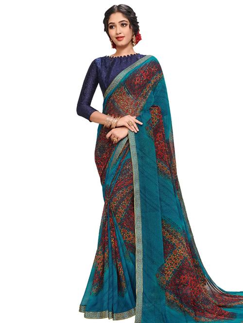 abstract printed saree with blouse - 17163111 - Very Small Image - 1