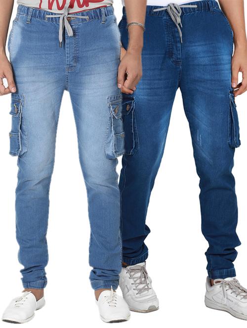 blue washed denim joggers combo - 17163595 - Very Small Image - 1