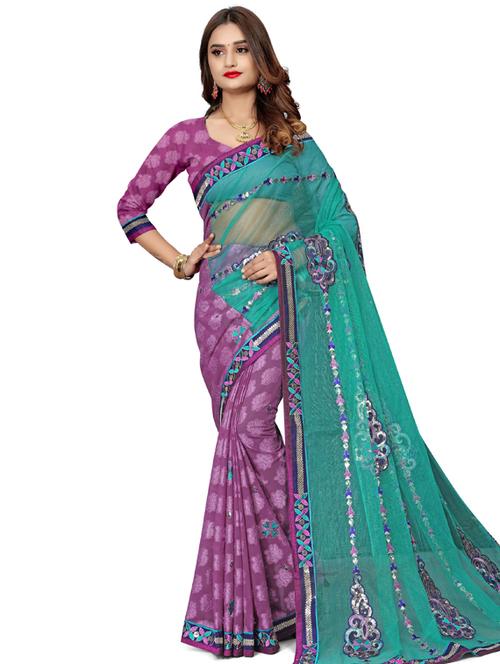 half & half embroidered saree - 17164310 - Very Small Image - 1