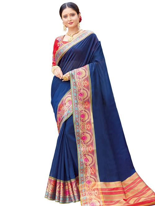 women's bordered navy blue colored saree - 17164525 - Very Small Image - 1