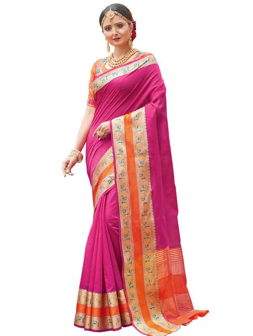 women's bordered royal blue colored saree with blouse - 17164528 - Very Small Image - 1