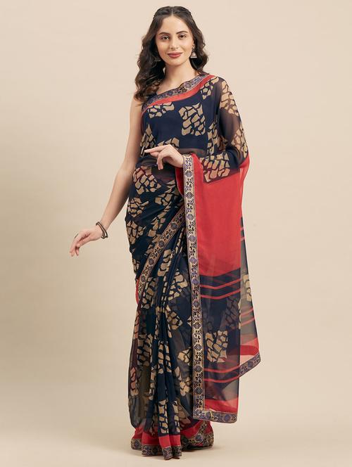 women's abstract navy blue colored saree - 17165968 - Very Small Image - 1