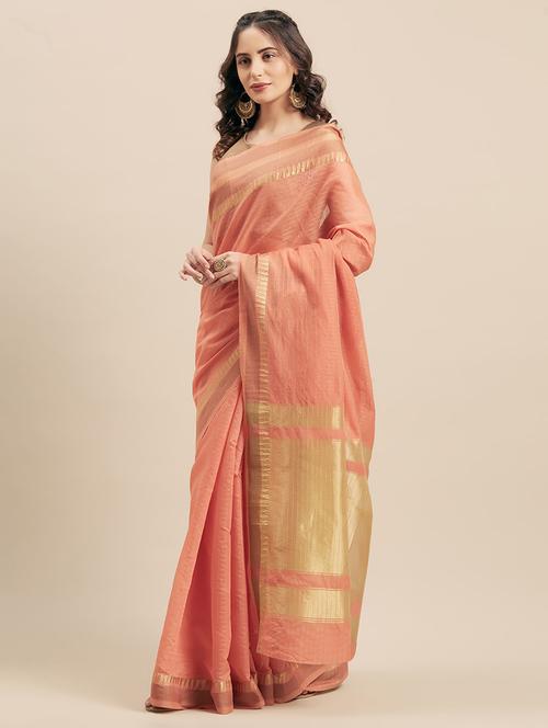 peach cotton silk saree - 17165970 - Very Small Image - 1