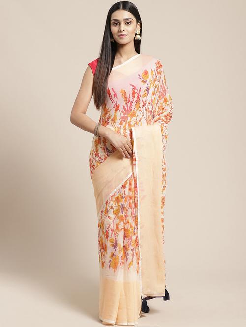 women's floral off white colored saree - 17166005 - Very Small Image - 1