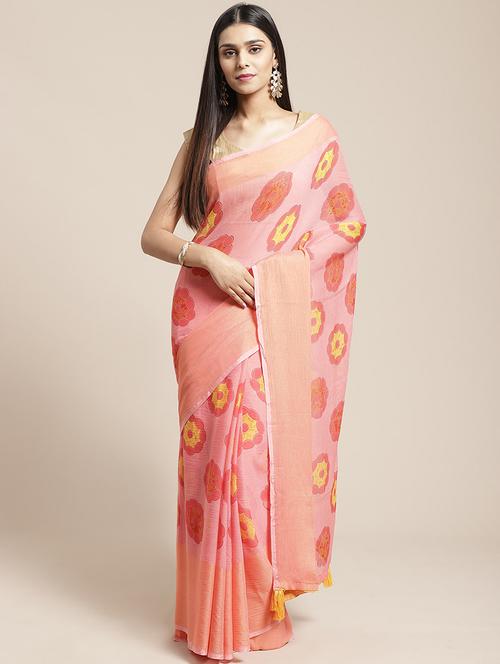 women's floral peach colored saree with blouse - 17166007 - Very Small Image - 1