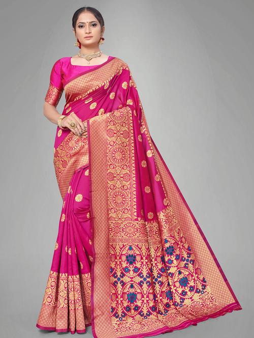 self design banarasi saree with blouse - 17167381 - Very Small Image - 1