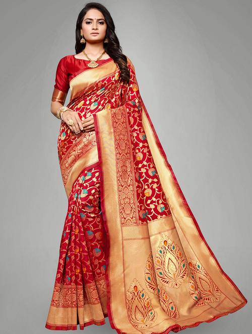self design banarasi saree with blouse - 17167403 - Very Small Image - 1
