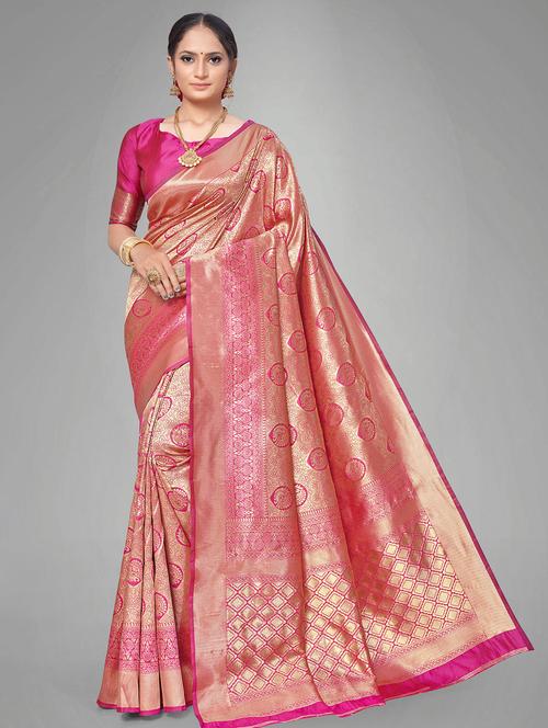 self design banarasi saree with blouse - 17167445 - Very Small Image - 1