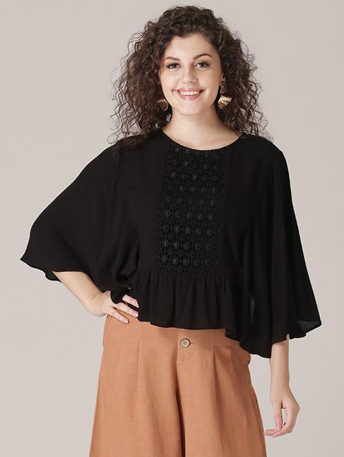 bat wing sleeves lace panel top  - 17167488 - Very Small Image - 1