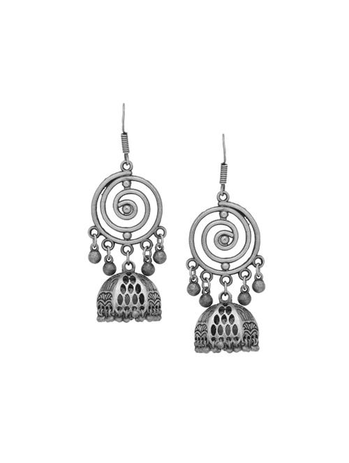 silver  tone silver plated jhumka earring - 17168427 - Very Small Image - 1
