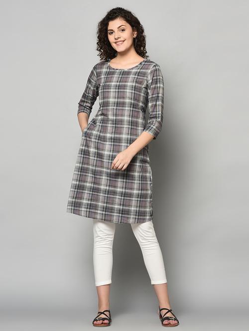 checkered a-line kurta - 17170768 - Very Small Image - 1