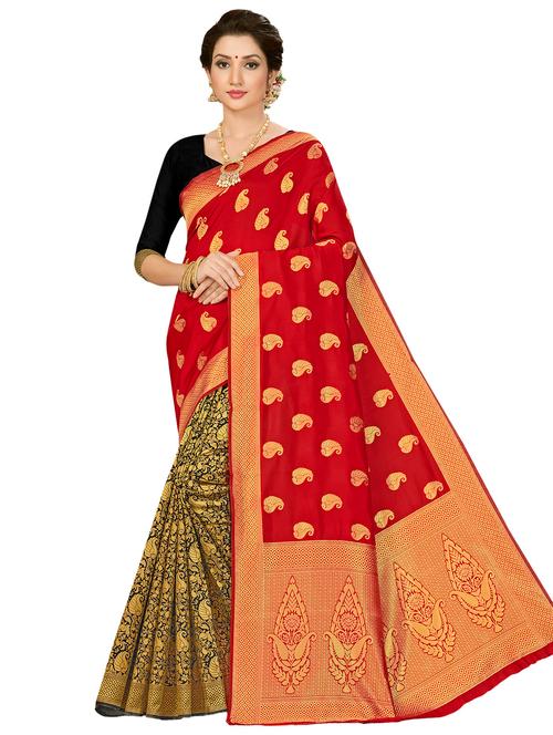 half & half woven saree with blouse - 17171040 - Very Small Image - 1