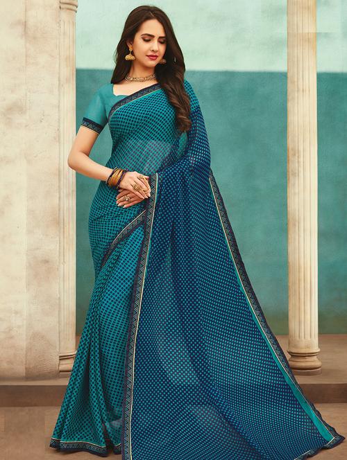 polka dot printed saree with blouse - 17176707 - Very Small Image - 1