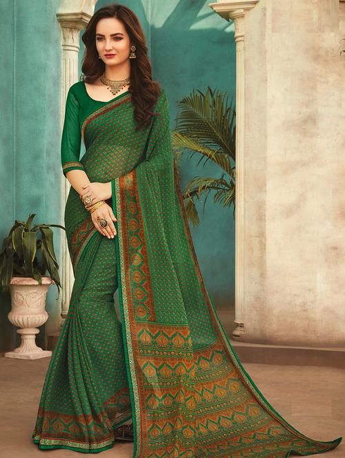 ethnic motif printed saree with blouse - 17176713 - Very Small Image - 1