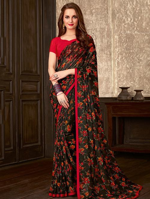 floral printed saree with blouse - 17177207 - Very Small Image - 1