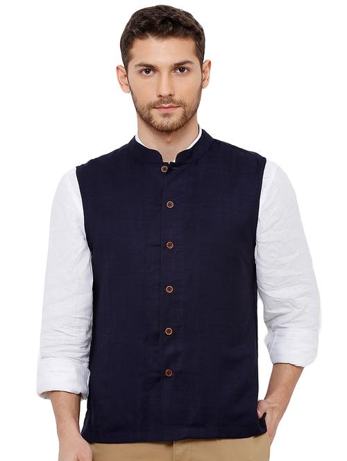 navy blue solid nehru jacket - 17181660 - Very Small Image - 1