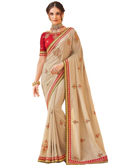 bordered embroidered saree with blouse - 17181797 - Very Small Image - 1