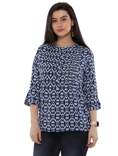 dark blue rayon regular tunic - 17181997 - Very Small Image - 1