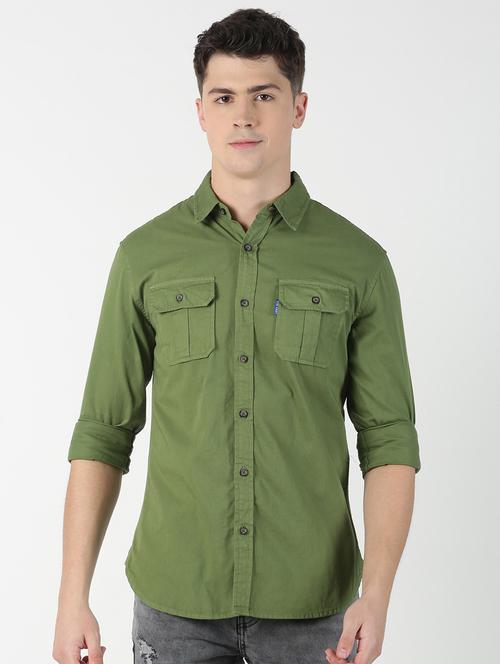 olive green solid casual shirt - 17183244 - Very Small Image - 1