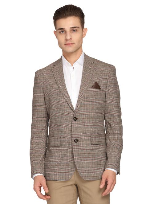 brown checkered single breasted casual blazer - 17190051 - Very Small Image - 1