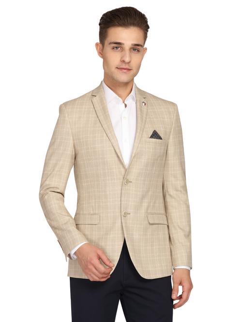beige checkered single breasted casual blazer - 17190075 - Very Small Image - 1
