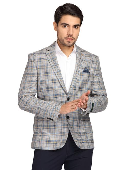 grey checkered single breasted casual blazer - 17190094 - Very Small Image - 1