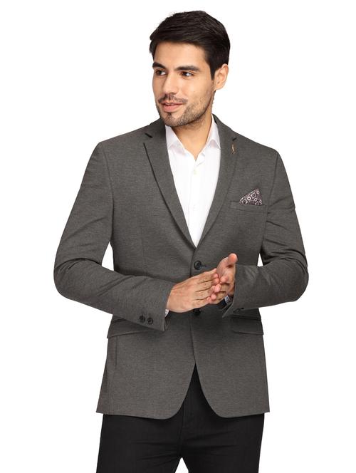 grey solid single breasted casual blazer - 17190151 - Very Small Image - 1