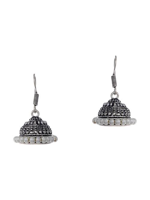 white silver plated jhumka earring - 17190822 - Very Small Image - 1