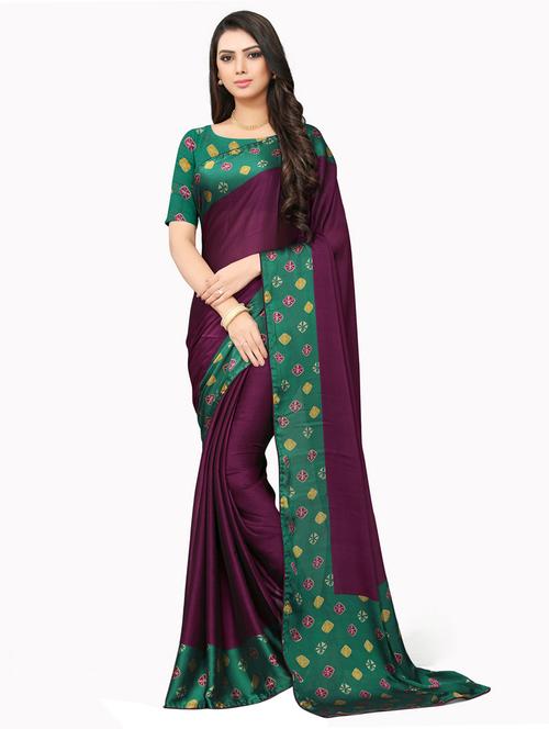 solid bordered saree with blouse - 17190853 - Very Small Image - 1