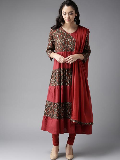 printed angrakha kurta churidaar set - 17190935 - Very Small Image - 1