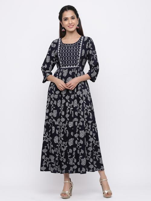 yoke embroidered tiered ethnic dress - 17191013 - Very Small Image - 1